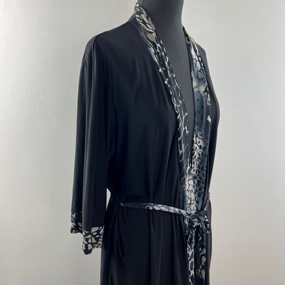 JOSIE Natori Black Robe Leopard Print Open Front Tie Waist Long Sleeve Size L - Picture 5 of 9